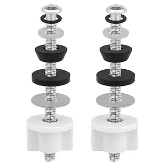 2-Pack Universal Toilet Seat Hinge Bolts Replacement Kit, Heavy Duty Standard Stainless Steel Bolts with Rubber Washers and Extra Long Nut, White Plastic Down Lock Screw (Silver)