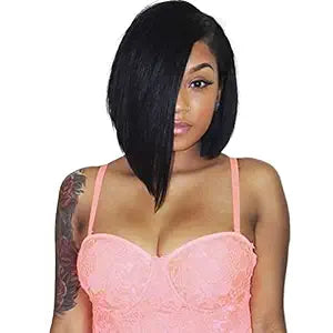 14 inch Black Short Bob Wigs Straight Hair Wig Side Part Bowl Cut Cosplay Wig Heat Resistant Natural Looking Synthetic Full Wigs for Women(Natural Black)