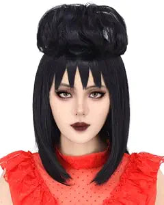 Black Wig for Costume Women With Buns Necklace Cute Soft Black Wigs for Halloween Costume Cosplay JZ020BK