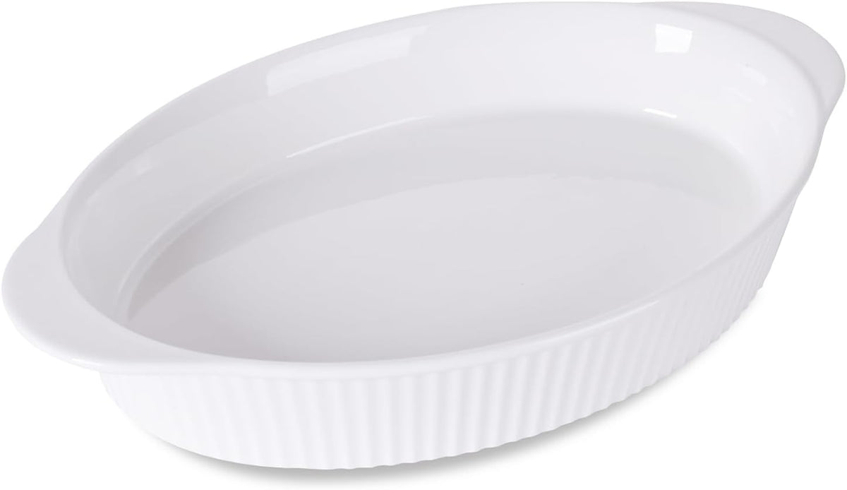LEETOYI Porcelain 9x13 Large Oval Au Gratin Pans,Baking Dish for Servings, Bakeware with Double Handle for Kitchen and Home, White