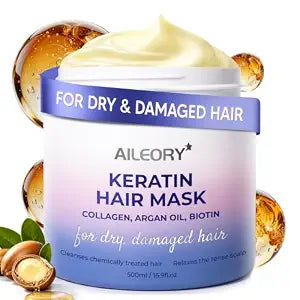 AILEORY Deep Conditioning Hair Mask for Dry, Damaged, Frizzy Hair, Keratin Hair Treatment with Collagen, Argan Oil to Repair, hydrate, Moisturize, Strengthen Hair, Leaving it Soft, Silky, 16.9 Fl Oz