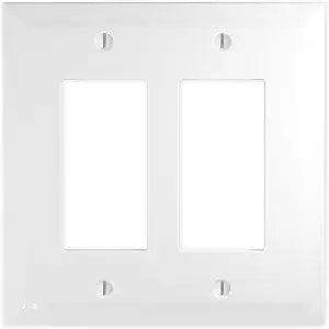 Questech Light Switch Cover, Double Rocker Wall Plate for Electrical Outlets, 2-Gang Double Decorator GFCI Switch Plate Standard Size, Decorative Bevel Edge, Bright White Polished