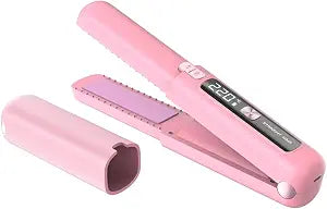 Cordless Hair Straightener and Curler 2 in 1, Mini, Lightweight and Small,USB Rechargeable with 4500mAh Battery, 10s Fast Heating, Portable Ceramic Flat Iron for Travel (Light Pink)