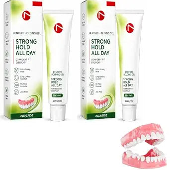 2Pcs Denture Holding Adhesive Gel, Denture Adhesive, Zinc-Free, All-Day Secure Hold, Strong Hold Denture Adhesive Cream, Long-Lasting Comfort, Easy-Clean Formula, 20 g Tube