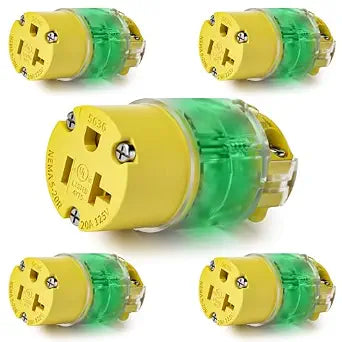 5 Pack 20 A 125V Lighted Extension Cord Replacement Ends,20 amp Plug Straight Blade Electric Plugs Replacement, Female NEMA 5-20R,2 Pole 3 Wire Plug Replacement Grounding,UL Listed
