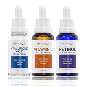 Facial Serum Set for the Look of Aging Skin - Vitamin C, Retinol & Hyaluronic Acid Serum Set for Skin Radiance and Moisture, 1 Fl Oz (Pack of 3)