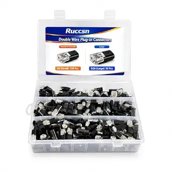 400Pcs 2 Pin Wire Connector Kit, D2 & D2A Plug-in Electrical Connectors, 18-22 AWG & 16-18 AWG Quick Splice Wire Connectors with PC Insulated Housing Copper Core for Car Lighting Wiring