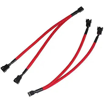 All Red Sleeved PWM Fan Splitter Cable 1 to 2 Converter, 2 Pack