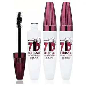 2pcs 7d Mascara Fiber Lashes Waterproof, Colossal Mascara Black Long-Lasting & Buildable Volume, Natural Length, Exquisitely Full Lashes, Smudge-Proof, Thickening Eye Makeup for Defined Curl (0.35 oz)