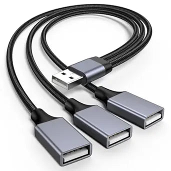 USB Y Splitter 1 in 3 Out, USB Male to 3 Female Cable for PC, Tablet, Laptop, MacBook, Keyboard, PS4, PS5, Mouse, FlashDrive, LED, Etc.