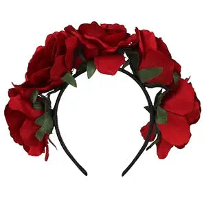 CAVETEE Red Flower Headband for Wkomen & Girls, Rose Flower Crown Rose Hair Wreath with Headband for Women