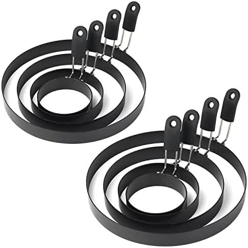 8 Pcs Egg Rings for Griddle Round Pancake Molds, 2.95, 4, 6, 8 Inch