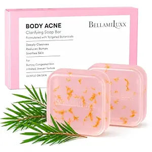 BellamiLuxx Body Acne Soap Bar: Tea Tree Body Acne Soap for Butt Acne, Bacne & Folliculitis Bumps – Salicylic Acid & Sulfur Extract Clarifying Bar – Helps Reduce Bumps, Clogged Pores & Rough Texture