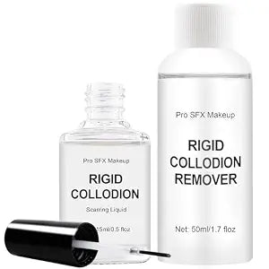 Rigid Collodion Special Effects SFX Makeup Kit, Scarring Liquid & Remover Combo Kit, Professional Fake Scar FX Makeup, Scar Liquid For Halloween Costume Stage Theater, Built-In Brush