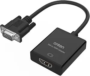 ONTEN VGA to HDMI, 1080P Adapter (Male to Female) for Computer, Desktop, Laptop, PC, Monitor, Projector, HDTV with Audio Cable and USB Cable (1 Pcs)