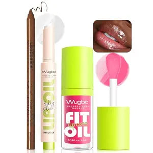 Brown Lip Liner Pink Lip Oil Gloss Clear Shimmer Click Lip Balm Kit