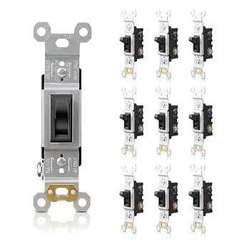 TOPELER Single Pole Toggle Light Switch, 15 Amp Single Pole On/Off Wall Switch for Residential & Commercial, Self-Grounding, Quick Wire Push-in & Side Wired, Black, 10 Pack