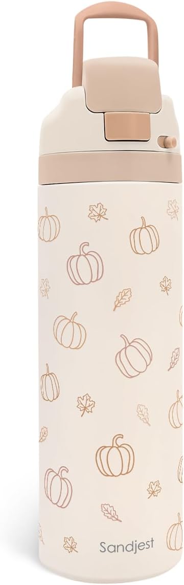 SANDJEST Fall Pumpkin Stainless Steel Push-Button Water Bottle, 24oz