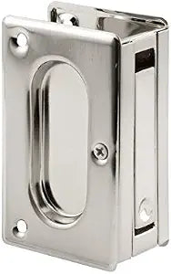Prime-Line N 7363 Brass Closet Pocket Door Passage Pull, 3-3/4 x 2-1/2 Pull for 1-3/8 x 1-3/4 Thick Doors, Satin Nickel (Single Pack)