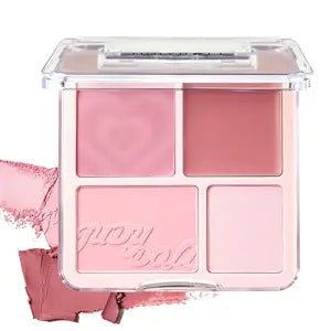 JUDYDOLL Blush & Highlighter Palette, 4-in-1 Face Palette with Blush, Contour, Highlighter & Dewy Balm, Buildable & Blendable Formula for Cheek Sculpting, Travel-Friendly (New 03 Lilac Ballet)