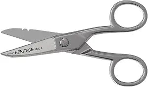 Klein Tools 100CS All-Purpose Precision Scissors, Made in USA, 5.25-Inch Nickel-Plated Snips, Blunt Tip, and Wire Stripping Notches, Multi-Purpose for Professional and Home Usage