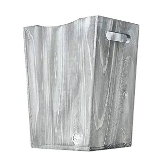 Grey Farmhouse Style Wood wastebaskets Rustic Trash Can with Two Cutout Handles Waste Bin for Bedroom,Living Room, Bathroom & Office Kithen Garbage Container(White Grayish)
