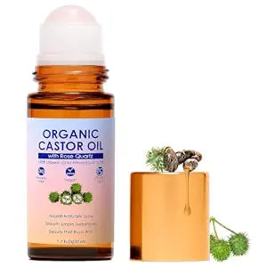 Organic Castor Oil Rose Quartz Roller Ball ��� 100% Cold Pressed Hexane Free Castor Oil Roll On for Facial Skin Care, Fine Lines, Wrinkles & Under Eye Puffiness (1.7 Fl Oz)