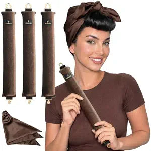 YOSHUYUKI Grande Heatless Curls Overnight Rods No Heat Hair Curlers to Sleep Jumbo Foam Large Hair Rollers for Long Hair Heatless Curling Rod Set Styling Tools with Satin Scarf Brown