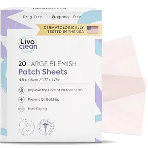 LivaClean 20CT Large Hydrocolloid Acne Patches - For Pore Spots Nose Face Cystic Pimple Zit Patch - Big Pimple Patches Hydrocolloid Bandages Strips Stickers Acne Patch XL Large
