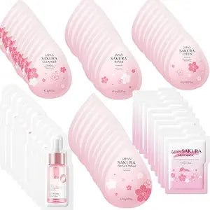 60Pcs Mini Travel Skincare Sets, Mini Travel Items Including Face Wash, Serum, Toner, Lotion, Moisturizing Cream, Sakura Mud Mask, Face Skin Care Routine Kit Organic Skin Care Kit