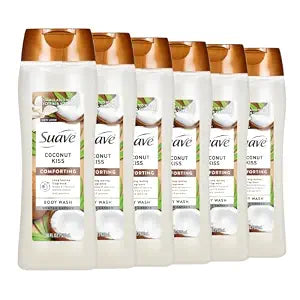 Suave Moisturizing Body Wash Women, Coconut Kiss with Vitamin E and Aloe Extracts, No Parabens, No Phthalates, 18 Oz (Pack of 6)