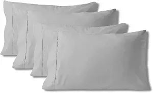 800 Thread Count Pillowcase Set of 4 100% Cotton Pillowcover 4 Inch Top Hem Long Staple Cotton Pillow Cover,Sateen Finish,Soft,Breathable Silver Grey Solid Standard Size (20 X 30)