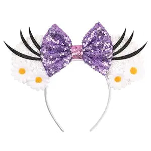 zhezesmila Mouse Ears Classic Character Daisy Sequin Bow Ears Headband for Women Girls Hair Band for Costume Theme Birthday Party