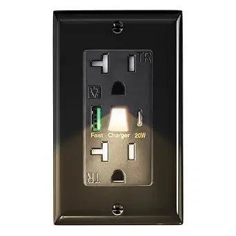 PD USB Outlet with Light,20W Power Delivery USB Receptacle with Light,Black