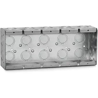 5-Gang Masonry Electrical Box, Metal Electrical Box, 2-1/2" Depth, EKO Knockouts, Masonry Box Gangable, Welded Design, Steel Device Boxes for Masonry Walls