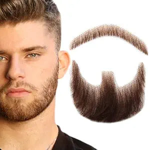 Fake Beard Realistic Mustache Full Hand Tied Goatee Facial Hair Adults Men Lace Invisible False Beards for Halloween Dressing Entertainment Drama Party Movie Makeup (Brown)