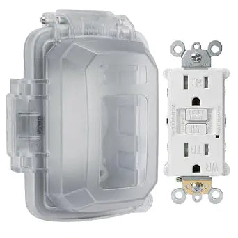 Wengart 15 Amp GFCI Outlet with Weatherproof Cover for Patio Remodelers to Stop Rain Ingress via cULus Listed BAS-004MWR Tamper Weather Resistant Self Test Receptacle Vertical Horizontal Mount
