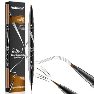2-In-1 Liquid Brow Pen,1/4 Prong Tip,Brows,Liner,Beard,Hairline(2# Dark Brown)