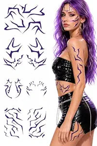 K-Pop Purple Lightning Rumi Tattoos, Halloween Body Art Stickers