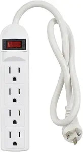 4-Outlet Power Strip with Angled Flat Plug, 20-Inch Short Cord, 250 Joules Surge Protection, Lighted On/Off Switch, Circuit Breaker, ETL Listed, Compact Space-Saving Design for Kitchen, Office, Travel