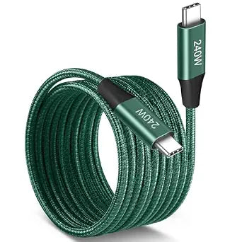 240W USB-C to USB-C Cable 10FT Green, Super Fast Charging Braided