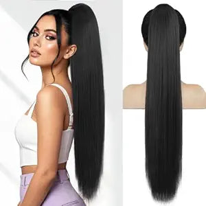 Ponytail Extension, 30 Inch Black Long Straight Ponytail Hair Piece