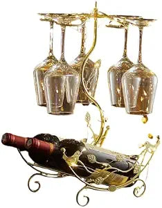 Wine Rack with Glass Holder-Hold 2 Wine Bottles and 6 Glasses