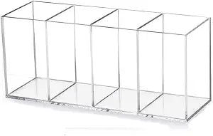 HSYMQ Acrylic Pen Holder 4 Compartments Clear Pencil Holder Organizer Makeup Brush Holder