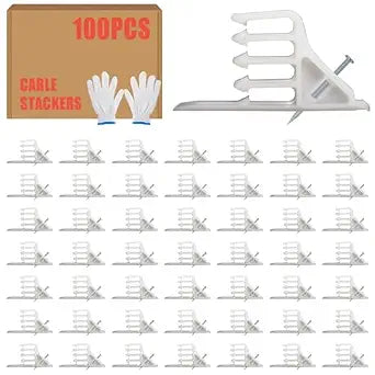 100 Pack Cable Stackers with Steel Nails, White Electrical Wire Clip Set