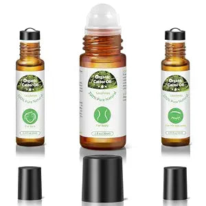 3-in-1 Certified Organic Castor Oil Roll on Cold Pressed Glass Bottle