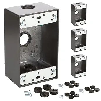 OHLECTRIC Outdoor Junction Box, Metal Electrical Box (4-Pack) Exterior Outlet Box, 3 x 1/2" Holes 1-Gang Die-Cast Wet Rated, Plugs & Ground Screw Outdoor Electrical Outlet Box, Weatherproof Outlet Box