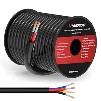 16 Gauge 4 Conductor Electrical Wire, 16 AWG 1.309mm Wire PVC Cord, 12V/24V DC Low Voltage/Copper Clad Aluminum Flexible/4 Wire for Automotive LED Strips Lamp Lighting Marine(30.5M/100FT)