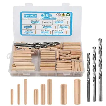 284Pcs 8-Size Wood Dowels Kit with 3 Drill Bits for Woodworking