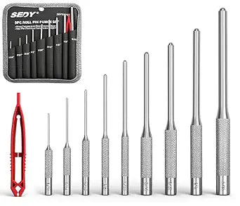 9-Piece Roll Pin Punch Set - Fast Pin Removal - Durable Steel & Construction - for Automotive, Firearm Maintenance, Watch, Jewelry & Craft Repair - Knurled Grip - Versatile Sizes
